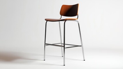 Modern Wooden Bar Stool Against White Background