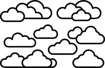 Simple Line Art Cloud Icons Weather, Sky, Nature, Design Elements