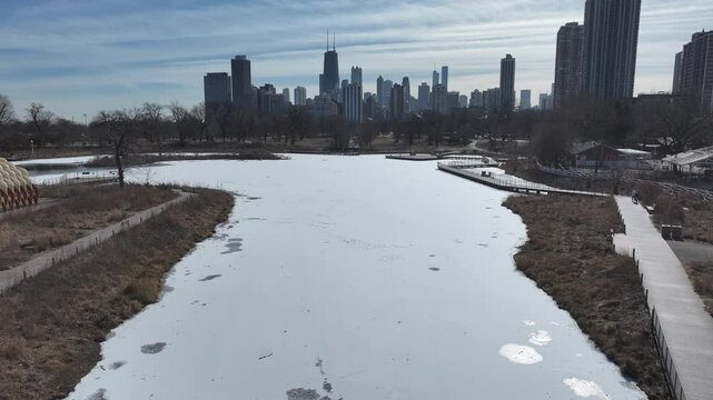 Lincoln Park At Chicago In Illinois United States. Downtown City. Leisure Park Landscape. Lincoln Park At Illinois United States. Metropolitan District. Winter Scenery.