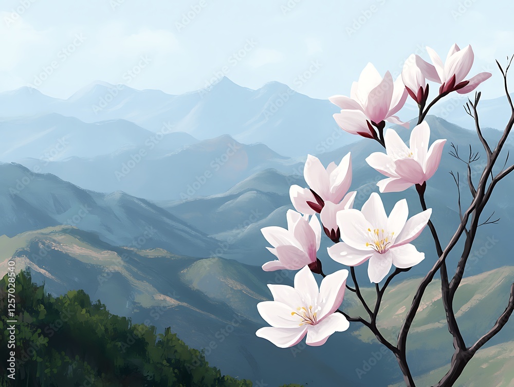 Canvas Prints Mountaintop blossoms, spring, digital art, scenic view, tranquil scene