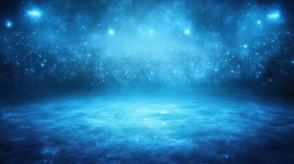 Abstract blue background with glowing particles and smoky texture.