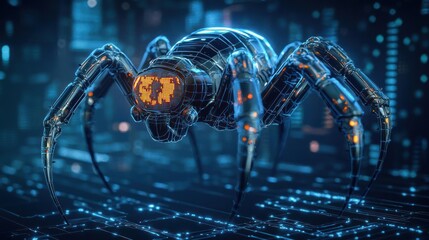 Futuristic Spider Robot In Night City