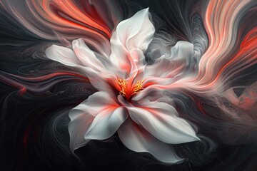 Obraz premium Magnetic Forces and Bending Lines Surrounding a Blooming Flower