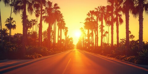 A California street with palm trees, sunshine, and classic beach vibes.