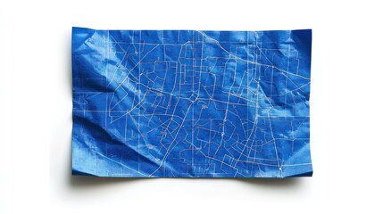 Crumpled Blue Map on White Background