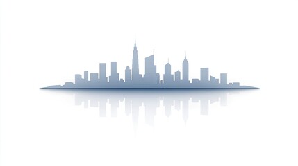 Silhouette of a City Skyline with Reflections Against a White Background, Ideal for Urban Themes