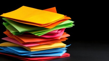 Stack of Colorful Paper Sheets on Black Background