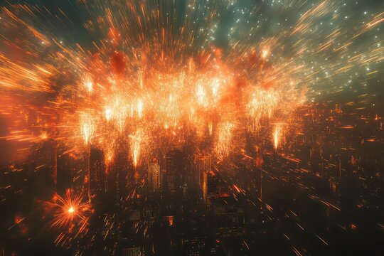 A grand finale of fireworks filling the entire sky with multicolored sparks and trails.