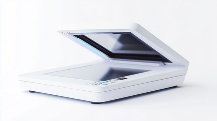 Flatbed Scanner Open, Ready for Document, White Background
