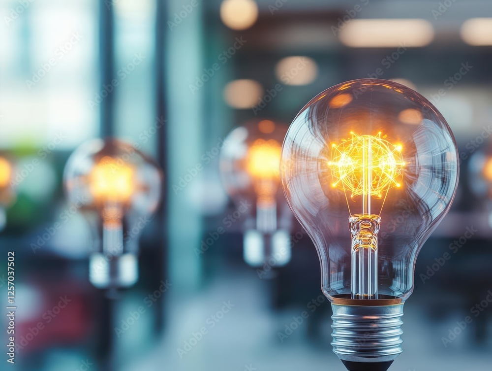 Poster glowing light bulb illuminating a dark background showcasing its bright interior and unique design f