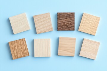Set of square wooden samples on a blue background, flat design