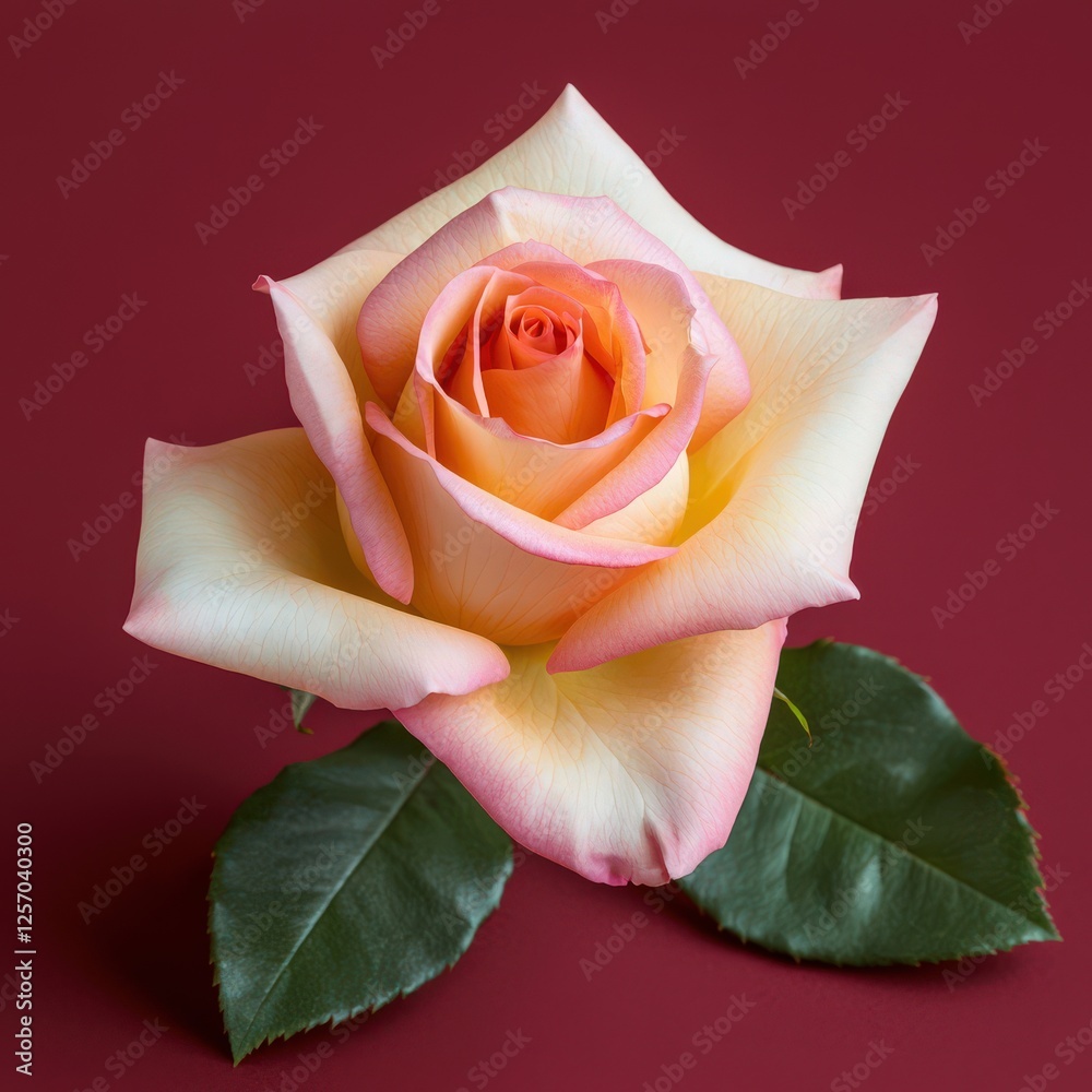 Wall mural close-up of a rose with glowing edges on a dark red canvas