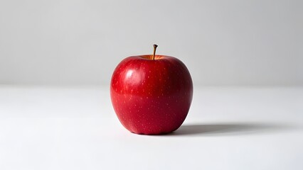 A single ripe red apple placed on a pure white background with soft shadows, minimalist and elegant composition, perfect for product advertising