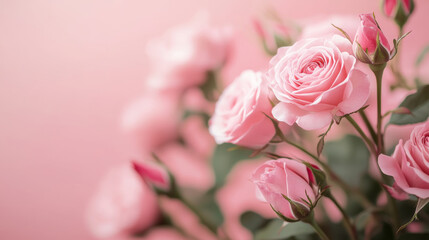 Fototapeta premium Delicate pink roses floral arrangement home decor soft lighting close-up nature's beauty