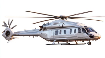 Modern helicopter in flight against white background.  Possible stock photo use