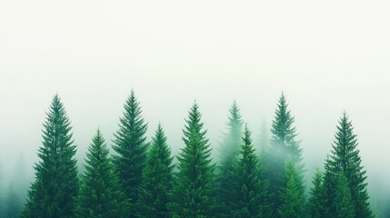 Lush green coniferous forest shrouded in mist, creating a serene and tranquil atmosphere (1)
