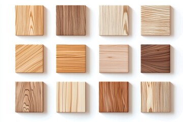 Set of square wooden samples on a white background, flat design