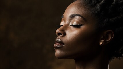 African American woman in artistic profile portrait. Ideal for beauty editorial, artistic expression, or contemporary portraiture themes.