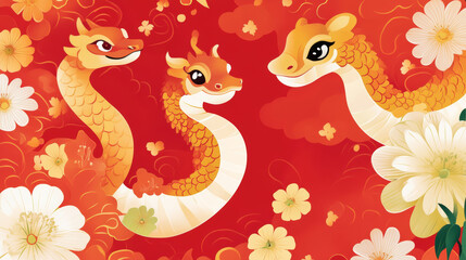 Mythical dragons dance in celebration festive imagery digital art vibrant colors whimsical style