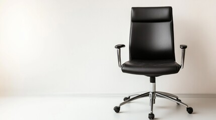 Black office chair against white wall