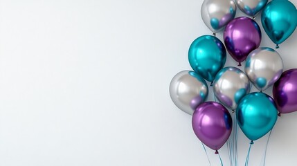 Shimmering Teal Purple Balloons Float Joyfully. AI Generated