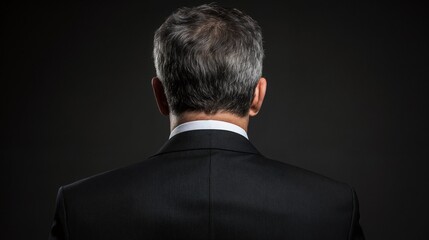 Back view of executive in dramatic lighting. Ideal for business mystery, leadership vision, or corporate strategy themes.