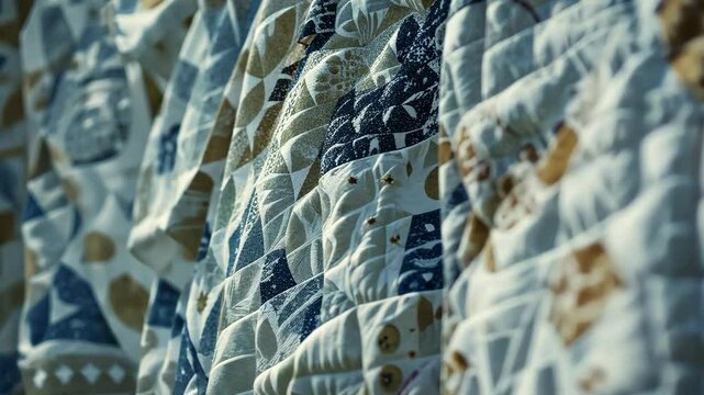 Intricate geometric patterns unveil mesmerizing quilt design in soft textures