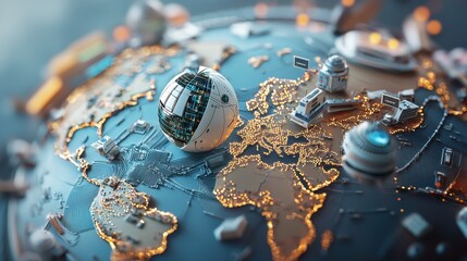 Global Cybersecurity Network Visualized in 3D Concept Art