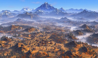 Obraz premium Majestic mountain vista overlooking autumnal valley village