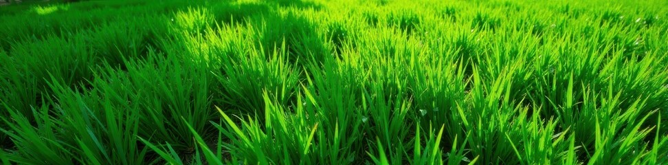 Lush green lawn viewed from above, showing texture and blades , plant, view, growth