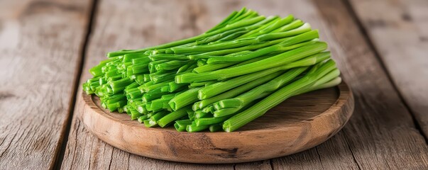 Fresh Green Onions on Wooden Plate for Cooking