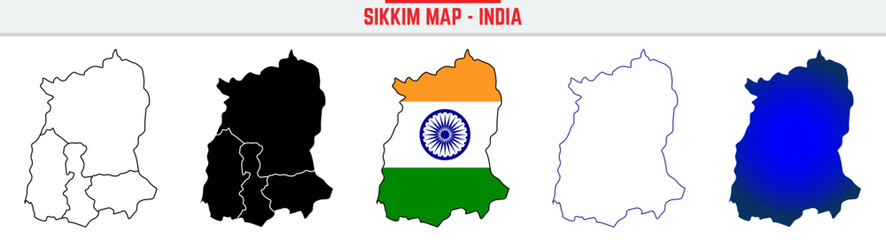 Sikkim, State, SK, Outline Icon – India Map Silhouette Vector. India map editable stroke outline icon