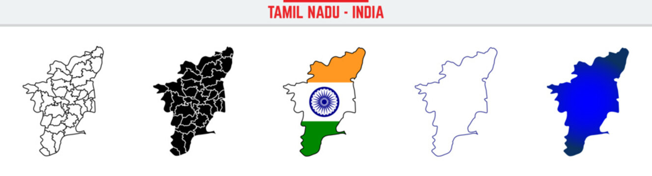 Tamilnadu, State, TN, Outline Icon &ndash; India Map Silhouette Vector. India map editable stroke outline icon