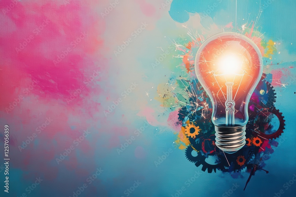 Poster Light bulb with visible gears and mechanisms illustrating innovative engineering concept