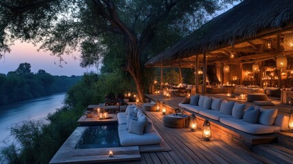 Luxury Riverfront Lodge Sunset Relaxation