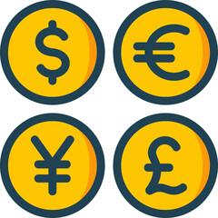 Dollar Euro Yen Pound Filled Line Icon