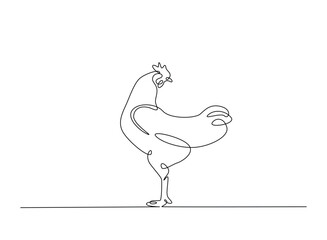 Chicken livestock in continuous one line drawing. Chicken, hen , rooster line draw. Editable vector.