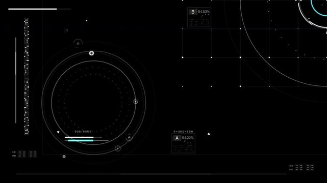 Universal technology line and frame video overlay futuristic HUD head up display interface template with basic geometry line element. Video template widescreen aspect ratio