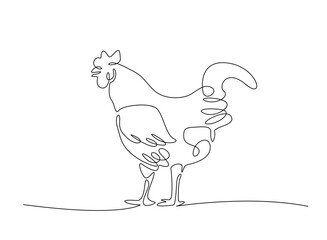 Chicken livestock in continuous one line drawing. Chicken, hen , rooster line draw. Editable vector.