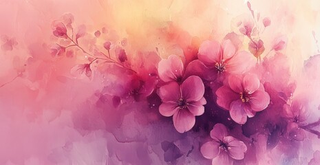 Vibrant watercolor painting of pink flowers against a soft pastel background, evoking tranquility