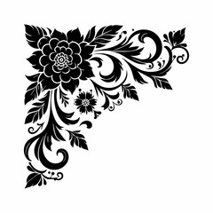 Black Flower Pattern with Curved Leaves