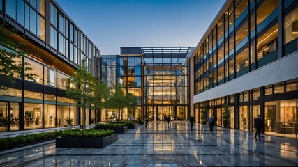 a modern commercial real estate complex with multiple office buildings