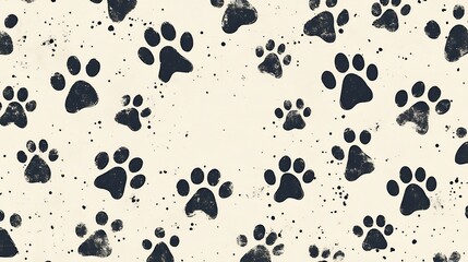 Fototapeta premium Charming playful paw prints pattern beige background. AI Generated