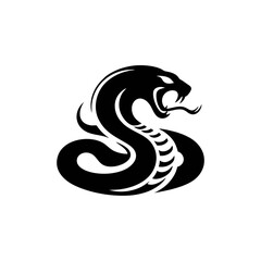 Naklejka premium Snake cobra viper silhouette. engrave black icon on white background