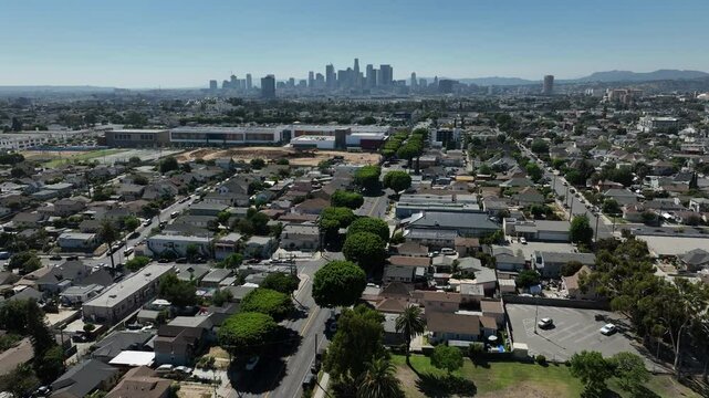 Los Angeles Downtown and East Los Angeles Aerial Shot R California USA