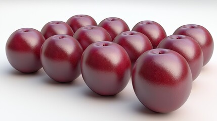 A close-up arrangement of shiny red apples on a smooth surface, showcasing their vibrant color and texture
