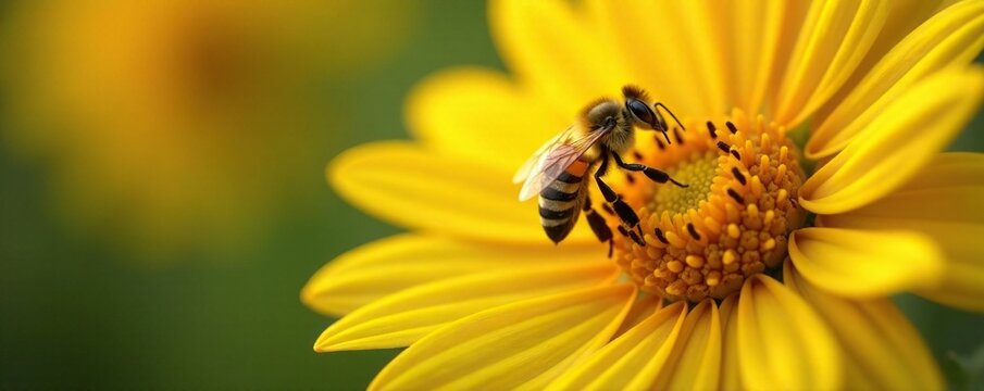 a bee landing on the soft bright yellow petals of a sunflower, flower, honey, bloom