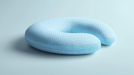 Blue travel neck pillow, comfort, support, studio shot, light blue background, ideal for online stores