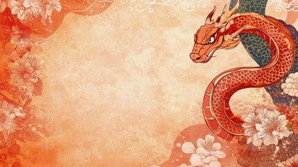 Obraz premium Vibrant red dragon illustration fantasy art asian culture digital background colorful mythical concept