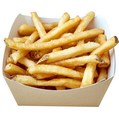 A paper tray holding crispy golden French fries, illustrated with a designer’s artistic touch,...